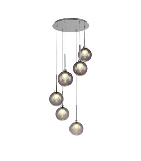 Baldwin 44cm Round Pendant 2.5m 6 x G9 Polished Chrome/Smoked/Frosted Type G Shade-1