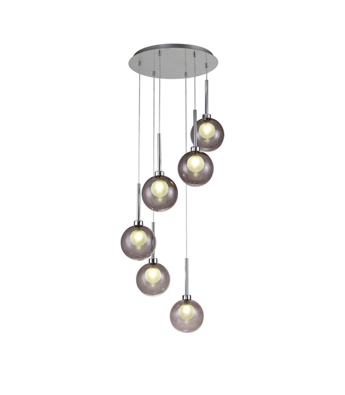 Baldwin 44cm Round Pendant 2.5m 6 x G9 Polished Chrome/Smoked/Frosted Type G Shade-1