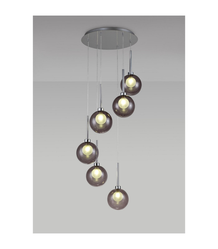 Baldwin 44cm Round Pendant 2.5m 6 x G9 Polished Chrome/Smoked/Frosted Type G Shade-3