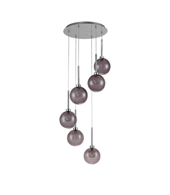 Baldwin 44cm Round Pendant 2.5m 6 x G9 Polished Chrome/Smoked/Frosted Type G Shade-4