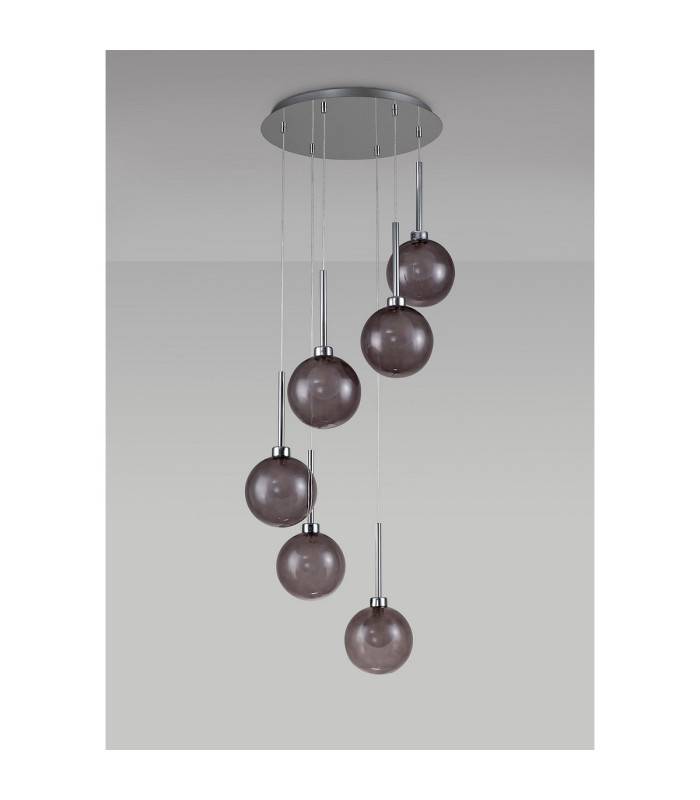 Baldwin 44cm Round Pendant 2.5m 6 x G9 Polished Chrome/Smoked/Frosted Type G Shade-11