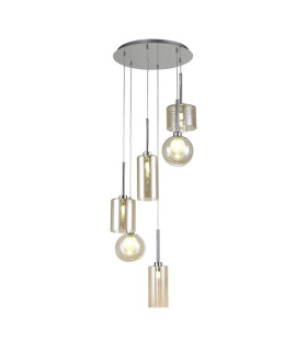 Baldwin 45cm Round Pendant 2.5m 6 x G9 Polished Chrome/Cognac/Frosted Type A