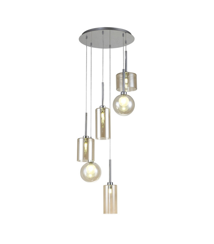 Baldwin 45cm Round Pendant 2.5m 6 x G9 Polished Chrome/Cognac/Frosted Type A