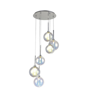 Baldwin 44cm Round Pendant 2.5m 6 x G9 Polished Chrome/Iridescent/Frosted Type G Shade-1