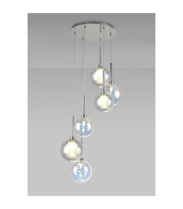 Baldwin 44cm Round Pendant 2.5m 6 x G9 Polished Chrome/Iridescent/Frosted Type G Shade-3