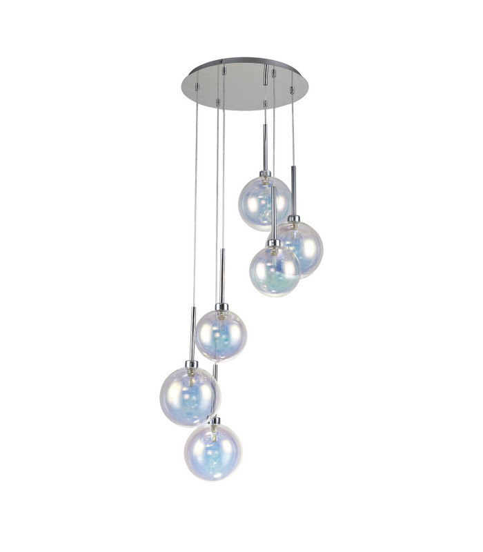 Baldwin 44cm Round Pendant 2.5m 6 x G9 Polished Chrome/Iridescent/Frosted Type G Shade-4