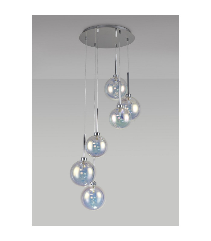 Baldwin 44cm Round Pendant 2.5m 6 x G9 Polished Chrome/Iridescent/Frosted Type G Shade-14