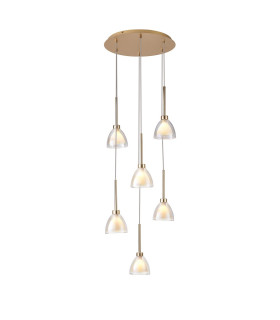 Baldwin 42cm Round Multiple Pendant 2.5m Curved Cone Glass (U) 6 Light G9 French Gold/Iridescent/Opal/Matt Gold-1