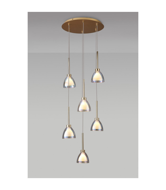Baldwin 42cm Round Multiple Pendant 2.5m Curved Cone Glass (U) 6 Light G9 French Gold/Iridescent/Opal/Matt Gold-3