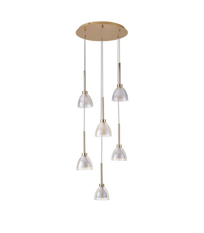 Baldwin 42cm Round Multiple Pendant 2.5m Curved Cone Glass (U) 6 Light G9 French Gold/Iridescent/Opal/Matt Gold-5