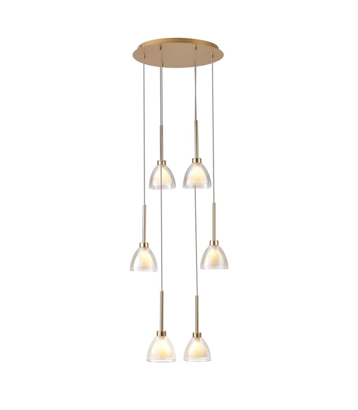 Baldwin 42cm Round Multiple Pendant 2.5m Curved Cone Glass (U) 6 Light G9 French Gold/Iridescent/Opal/Matt Gold-6