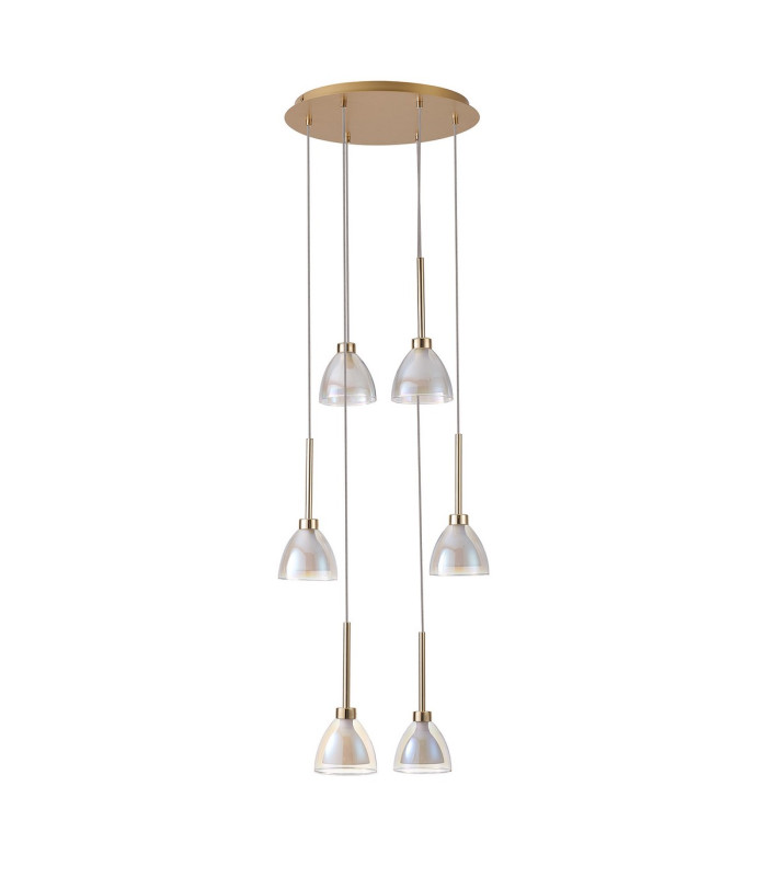 Baldwin 42cm Round Multiple Pendant 2.5m Curved Cone Glass (U) 6 Light G9 French Gold/Iridescent/Opal/Matt Gold-7