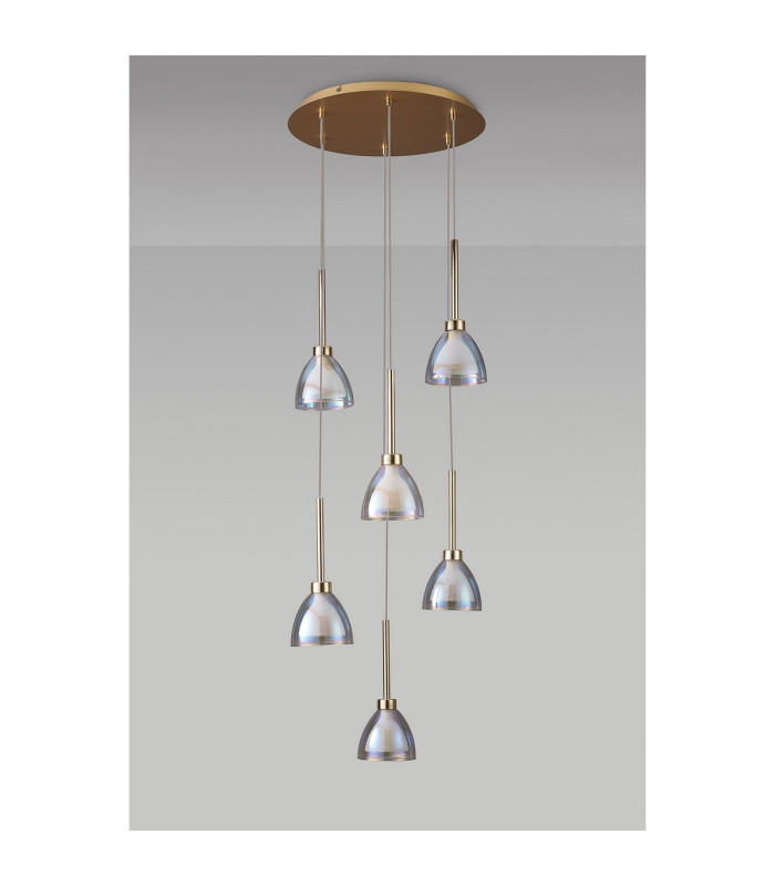 Baldwin 42cm Round Multiple Pendant 2.5m Curved Cone Glass (U) 6 Light G9 French Gold/Iridescent/Opal/Matt Gold-14