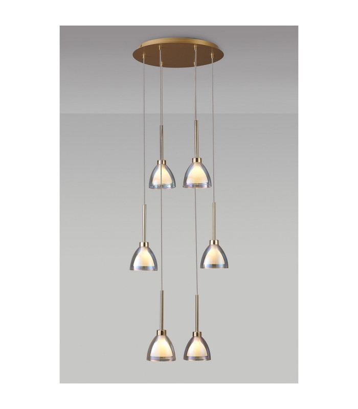 Baldwin 42cm Round Multiple Pendant 2.5m Curved Cone Glass (U) 6 Light G9 French Gold/Iridescent/Opal/Matt Gold-15