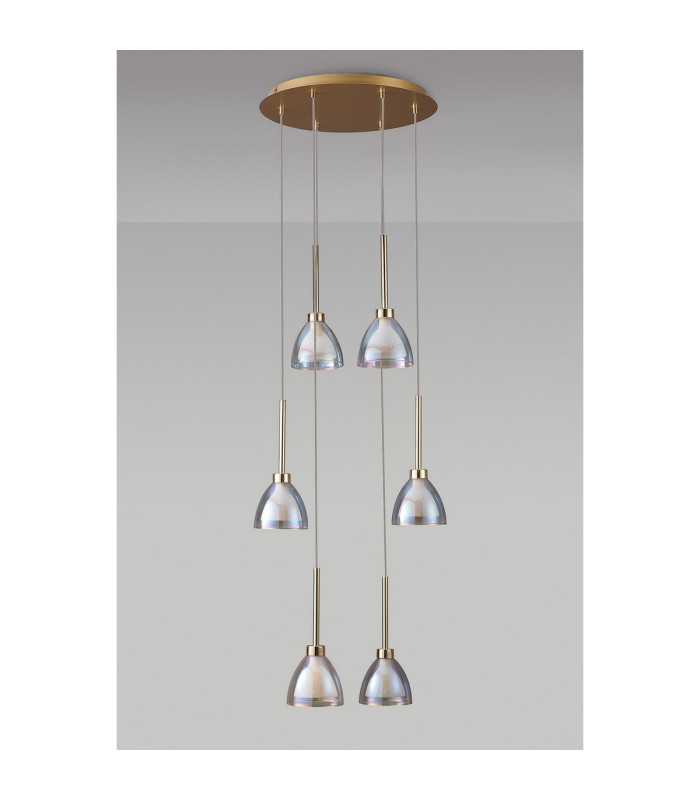 Baldwin 42cm Round Multiple Pendant 2.5m Curved Cone Glass (U) 6 Light G9 French Gold/Iridescent/Opal/Matt Gold-16