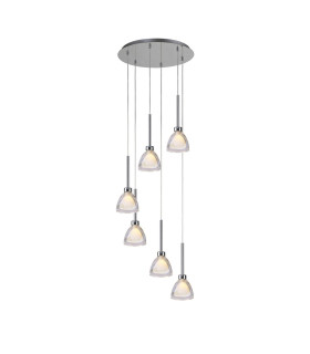 Baldwin 42cm Round Multiple Pendant 2.5m Curved Cone Glass (U) 6 Light G9 Polished Chrome/Iridescent/Opal-1