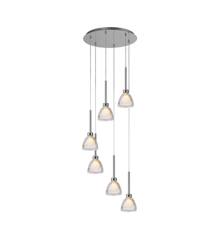 Baldwin 42cm Round Multiple Pendant 2.5m Curved Cone Glass (U) 6 Light G9 Polished Chrome/Iridescent/Opal-1