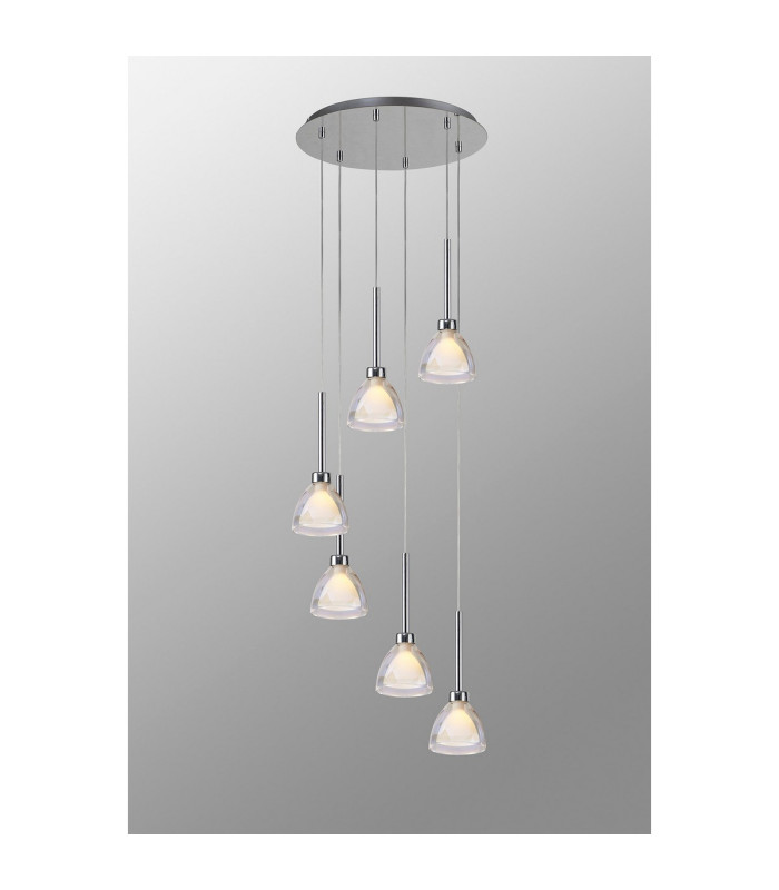 Baldwin 42cm Round Multiple Pendant 2.5m Curved Cone Glass (U) 6 Light G9 Polished Chrome/Iridescent/Opal-3