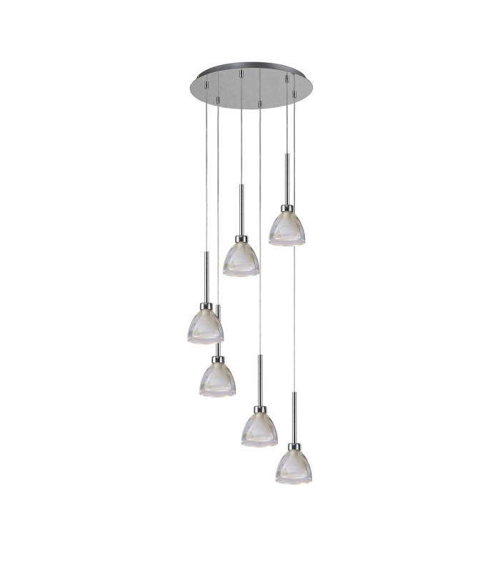 Baldwin 42cm Round Multiple Pendant 2.5m Curved Cone Glass (U) 6 Light G9 Polished Chrome/Iridescent/Opal-4