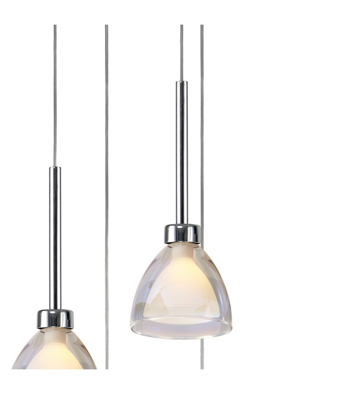 Baldwin 42cm Round Multiple Pendant 2.5m Curved Cone Glass (U) 6 Light G9 Polished Chrome/Iridescent/Opal-6