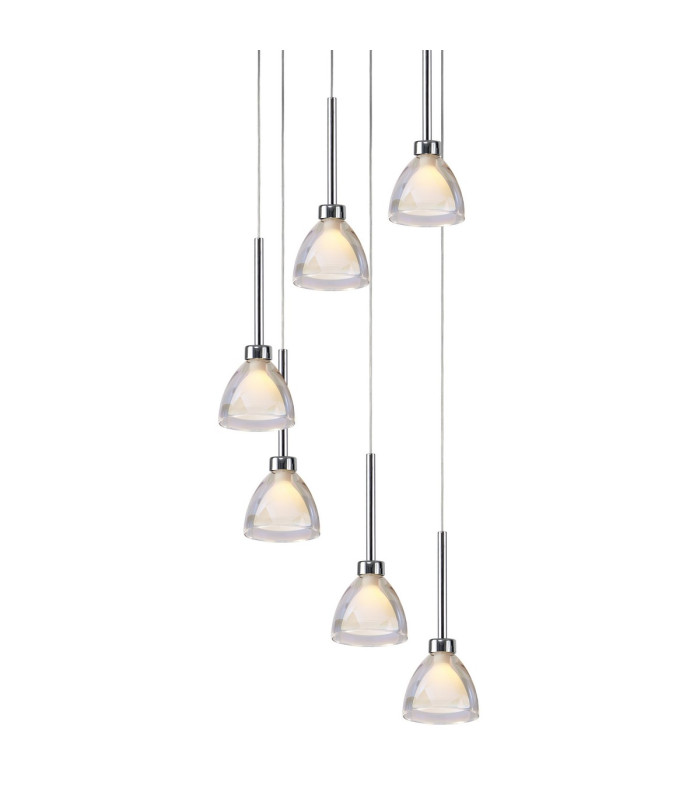 Baldwin 42cm Round Multiple Pendant 2.5m Curved Cone Glass (U) 6 Light G9 Polished Chrome/Iridescent/Opal-7