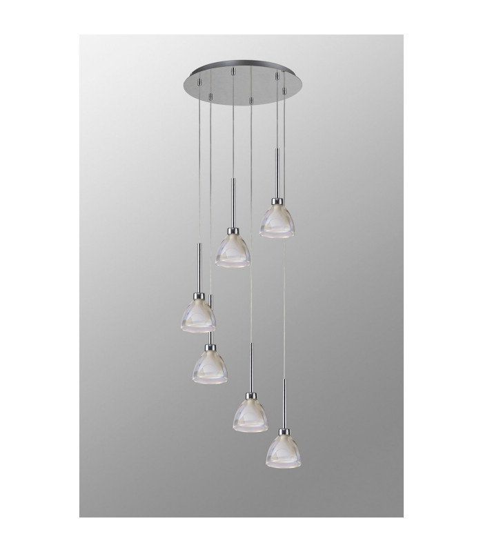 Baldwin 42cm Round Multiple Pendant 2.5m Curved Cone Glass (U) 6 Light G9 Polished Chrome/Iridescent/Opal-14