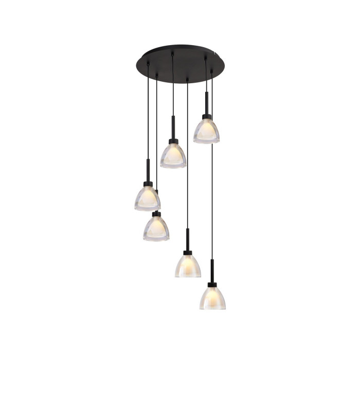 Baldwin 42cm Round Multiple Pendant 2.5m Curved Cone Glass (U) 6 Light G9 Satin Black/Iridescent/Opal-1