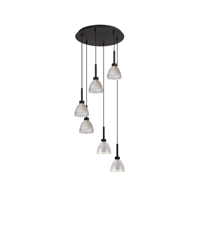 Baldwin 42cm Round Multiple Pendant 2.5m Curved Cone Glass (U) 6 Light G9 Satin Black/Iridescent/Opal-4