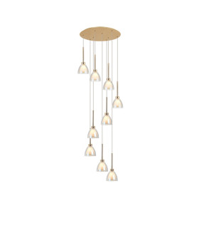 Baldwin 52cm Round Multiple Pendant 2.5m Curved Cone Glass (U) 9 Light G9 French Gold/Iridescent/Opal-1