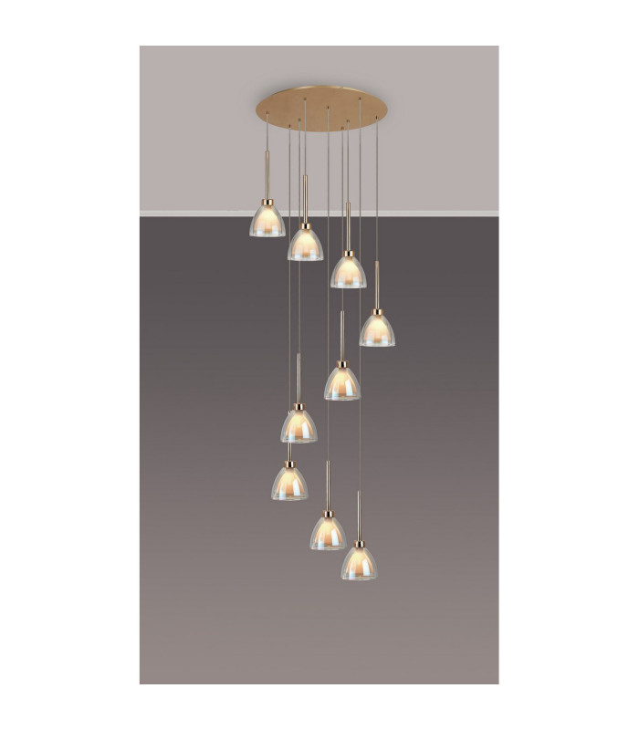 Baldwin 52cm Round Multiple Pendant 2.5m Curved Cone Glass (U) 9 Light G9 French Gold/Iridescent/Opal-3