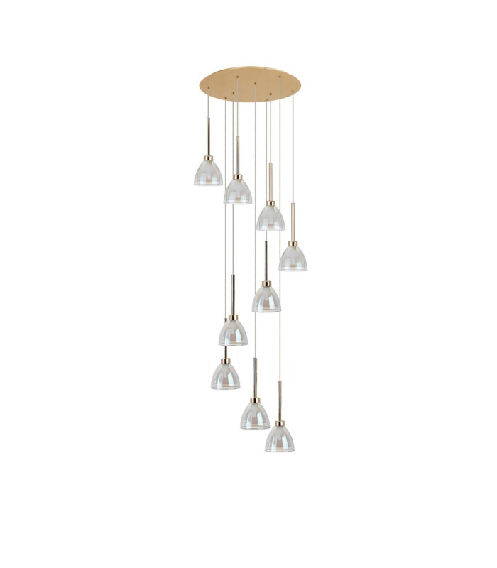Baldwin 52cm Round Multiple Pendant 2.5m Curved Cone Glass (U) 9 Light G9 French Gold/Iridescent/Opal-4