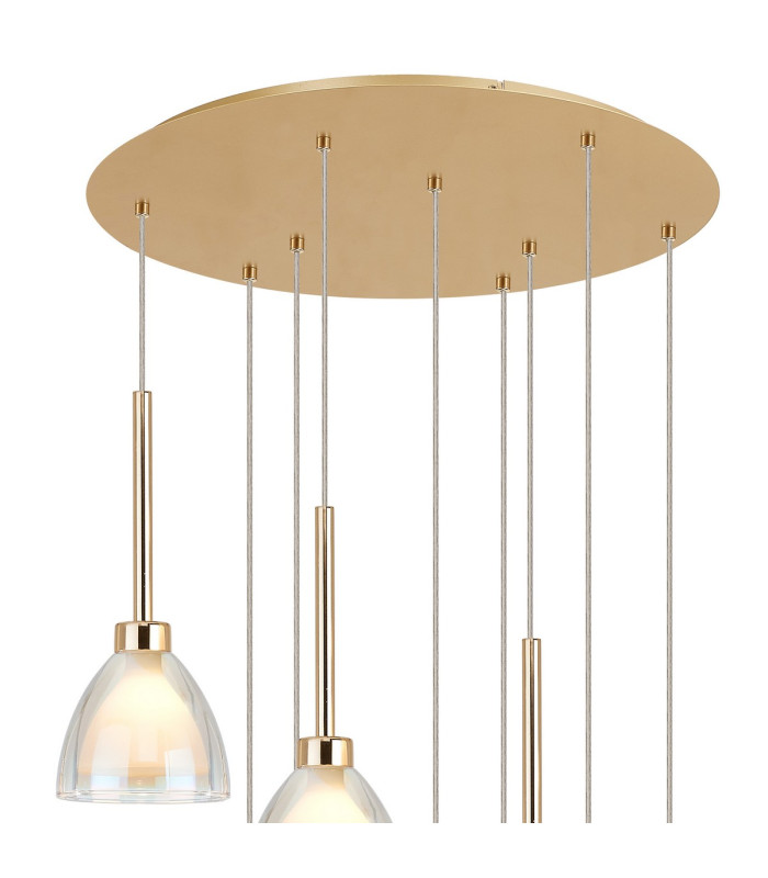Baldwin 52cm Round Multiple Pendant 2.5m Curved Cone Glass (U) 9 Light G9 French Gold/Iridescent/Opal-5