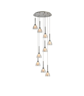 Baldwin 52cm Round Multiple Pendant 2.5m Curved Cone Glass (U) 9 Light G9 Polished Chrome/Iridescent/Opal-1