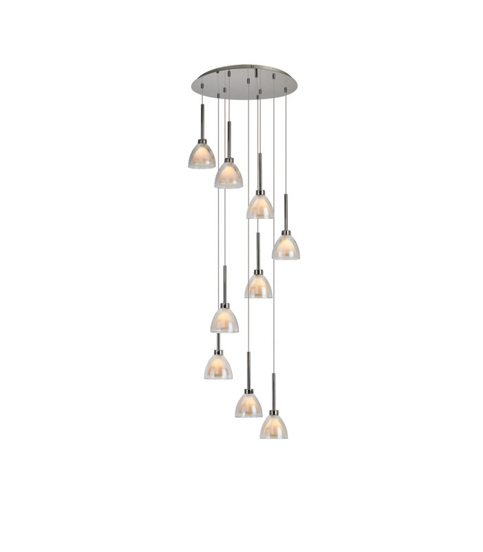 Baldwin 52cm Round Multiple Pendant 2.5m Curved Cone Glass (U) 9 Light G9 Polished Chrome/Iridescent/Opal-1