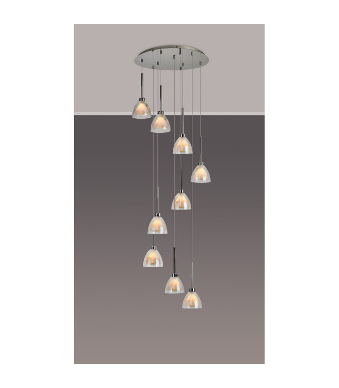 Baldwin 52cm Round Multiple Pendant 2.5m Curved Cone Glass (U) 9 Light G9 Polished Chrome/Iridescent/Opal-3