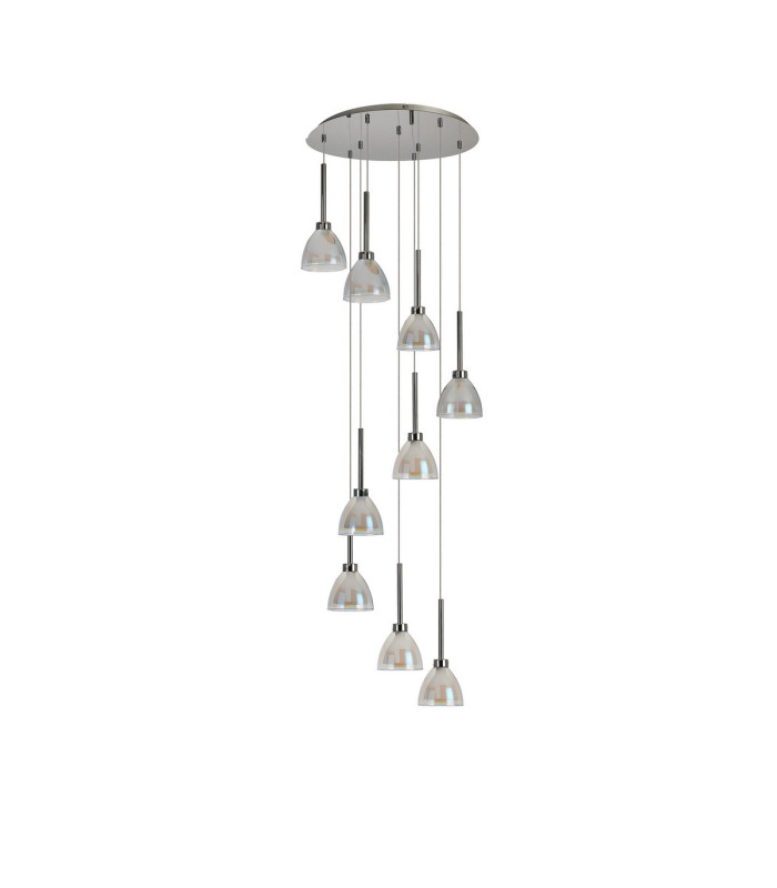 Baldwin 52cm Round Multiple Pendant 2.5m Curved Cone Glass (U) 9 Light G9 Polished Chrome/Iridescent/Opal-4
