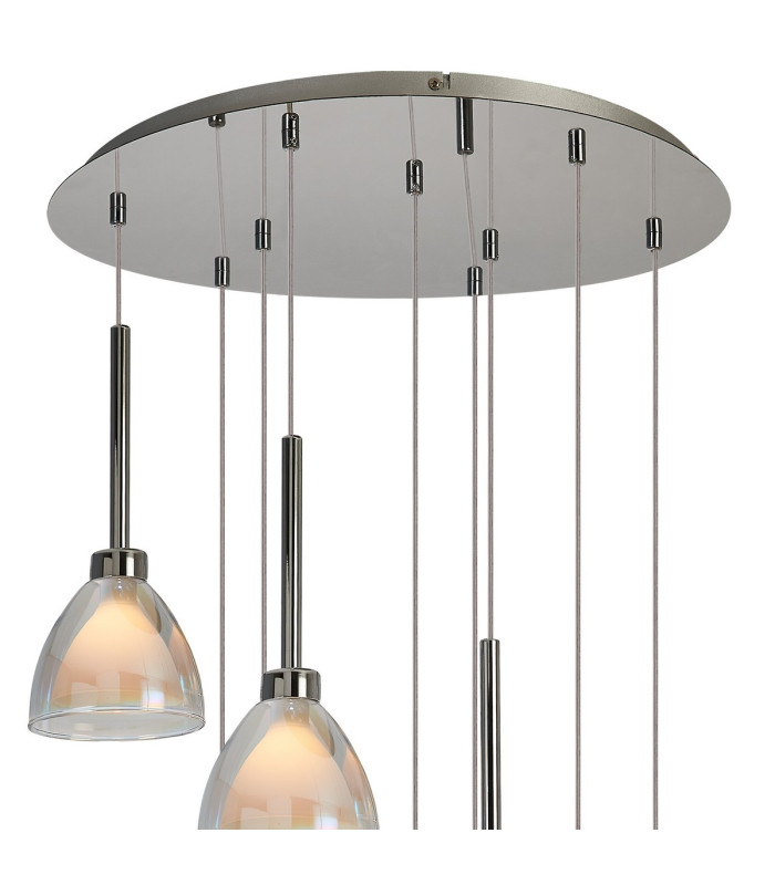 Baldwin 52cm Round Multiple Pendant 2.5m Curved Cone Glass (U) 9 Light G9 Polished Chrome/Iridescent/Opal-5