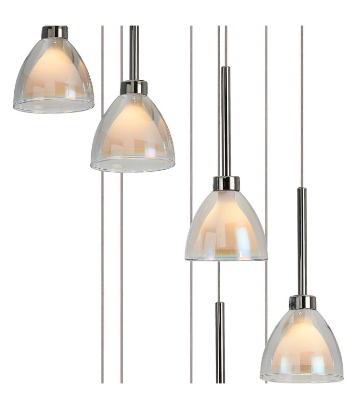 Baldwin 52cm Round Multiple Pendant 2.5m Curved Cone Glass (U) 9 Light G9 Polished Chrome/Iridescent/Opal-6