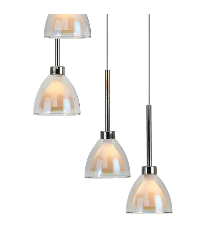 Baldwin 52cm Round Multiple Pendant 2.5m Curved Cone Glass (U) 9 Light G9 Polished Chrome/Iridescent/Opal-7