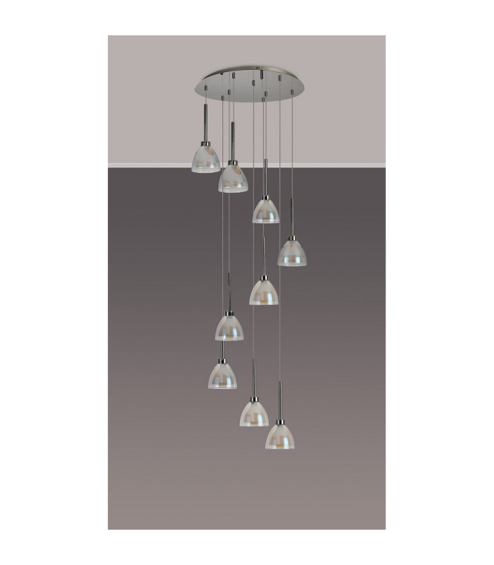 Baldwin 52cm Round Multiple Pendant 2.5m Curved Cone Glass (U) 9 Light G9 Polished Chrome/Iridescent/Opal-13
