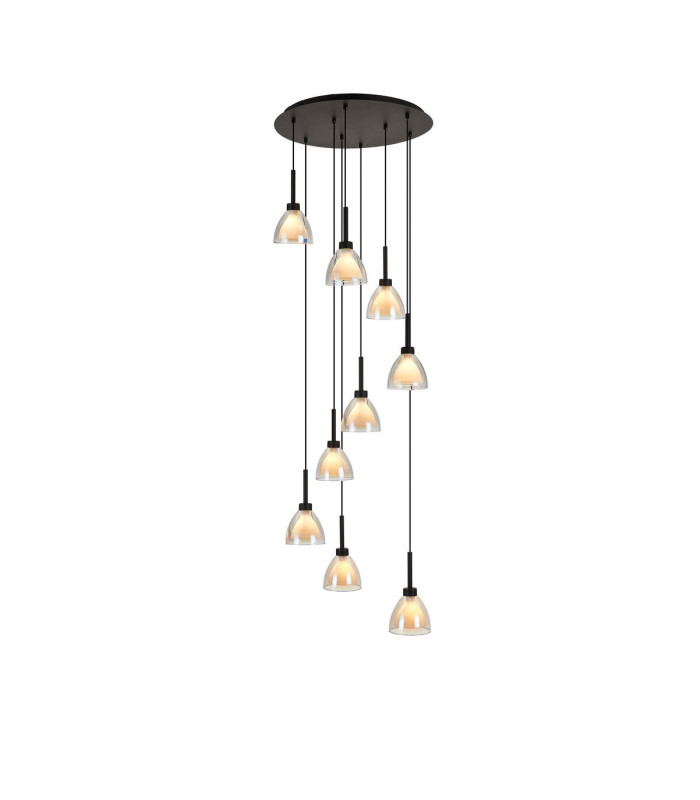 Baldwin 52cm Round Multiple Pendant 2.5m Curved Cone Glass (U) 9 Light G9 Satin Black/Iridescent/Opal-1