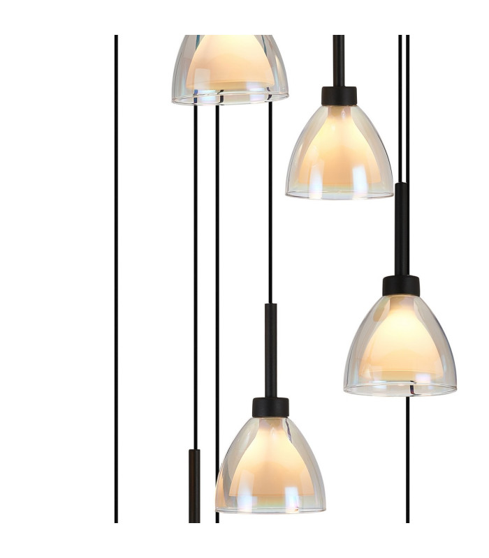 Baldwin 52cm Round Multiple Pendant 2.5m Curved Cone Glass (U) 9 Light G9 Satin Black/Iridescent/Opal-6