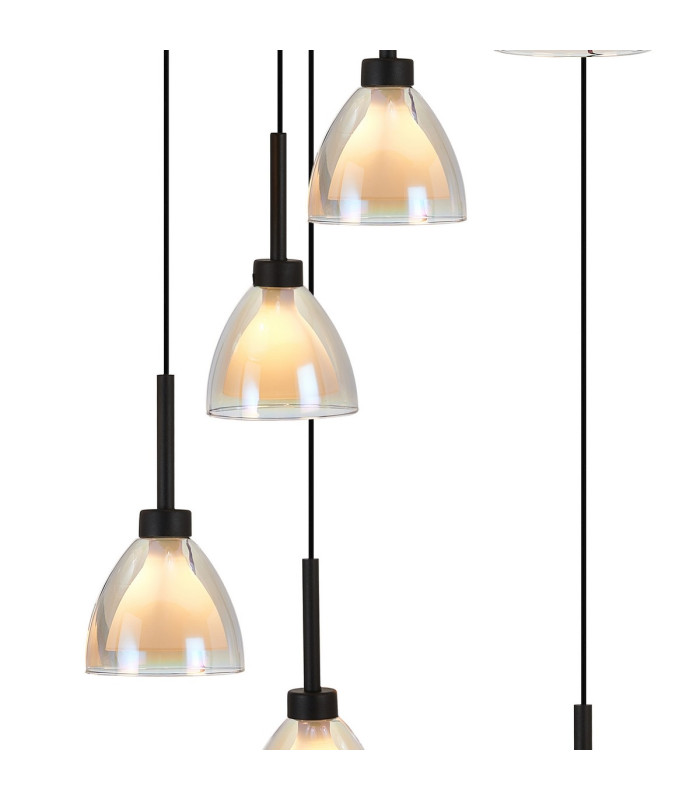 Baldwin 52cm Round Multiple Pendant 2.5m Curved Cone Glass (U) 9 Light G9 Satin Black/Iridescent/Opal-7