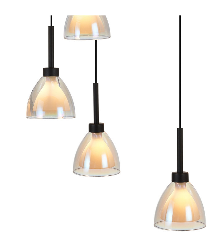 Baldwin 52cm Round Multiple Pendant 2.5m Curved Cone Glass (U) 9 Light G9 Satin Black/Iridescent/Opal-8