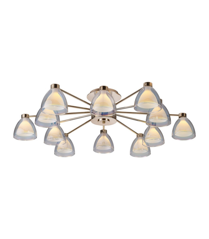 Baldwin 93cm Semi Flush Curved Cone Glass (U) 12 Light G9 French Gold/Iridescent/Opal-1