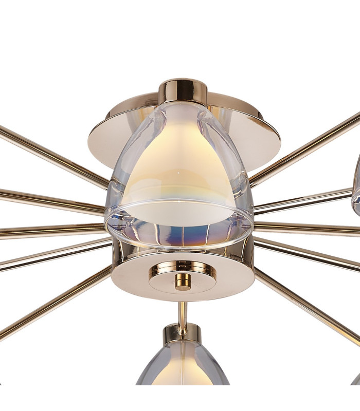 Baldwin 93cm Semi Flush Curved Cone Glass (U) 12 Light G9 French Gold/Iridescent/Opal-5