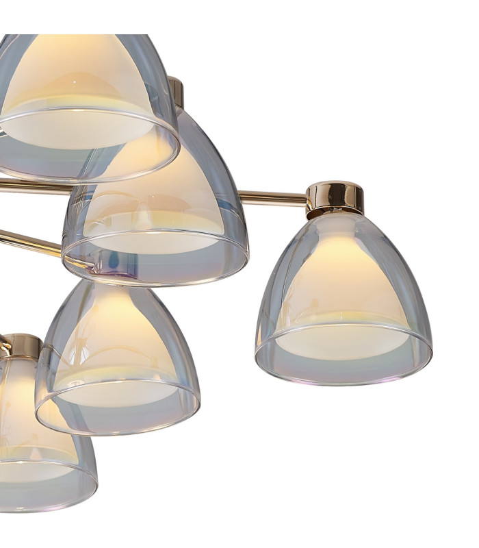 Baldwin 93cm Semi Flush Curved Cone Glass (U) 12 Light G9 French Gold/Iridescent/Opal-6