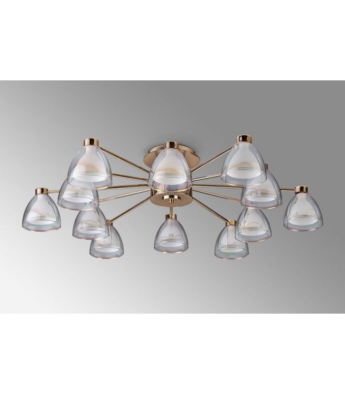Baldwin 93cm Semi Flush Curved Cone Glass (U) 12 Light G9 French Gold/Iridescent/Opal-14