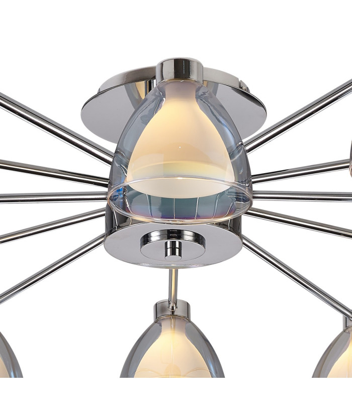 Baldwin 93cm Semi Flush Curved Cone Glass (U) 12 Light G9 Polished Chrome/Iridescent/Opal-5
