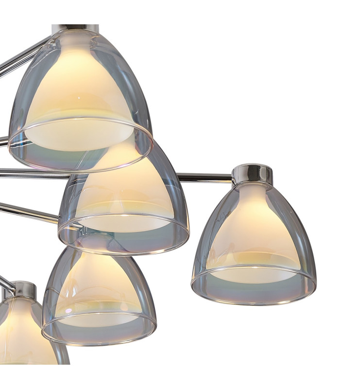 Baldwin 93cm Semi Flush Curved Cone Glass (U) 12 Light G9 Polished Chrome/Iridescent/Opal-6